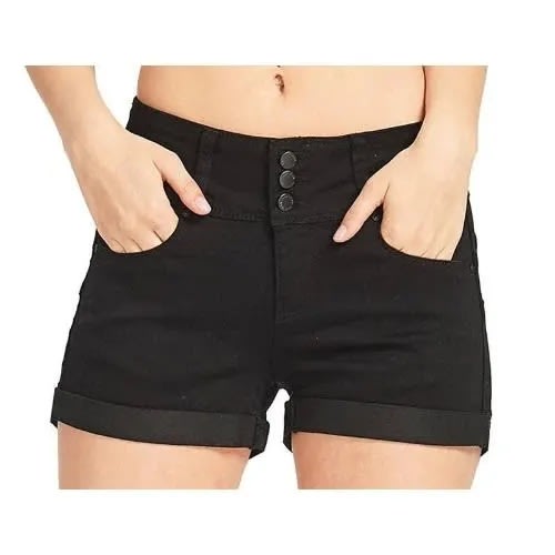 Turn Up Denim Short For Ladies - Black