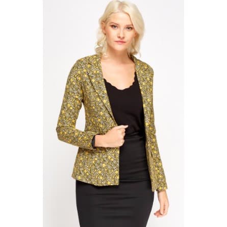 Mixed Print Lapel Blazer - Yellow