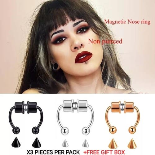 3pcs Unisex Magnetic Septum Nose Ring - Gold, Silver , Black