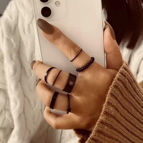 Black Knuckle Rings Set -7Pieces
