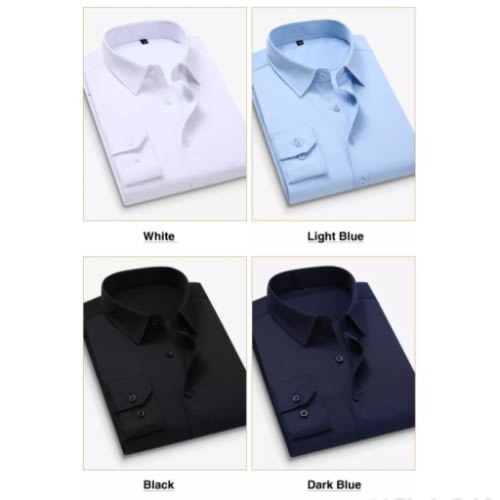 4pcs Long Sleeve Shirt- Black- Dark Blue -White & Sky Blue