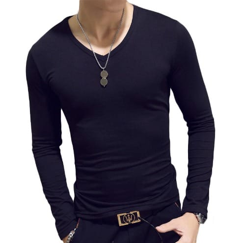 Long Sleeve Slim Fit Tees - Black