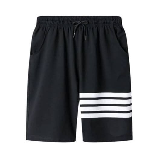 Black Summer Short And Beach Wear With Thigh Stripes