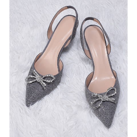 Slingback Stoned Covered Toe Heels - Grey