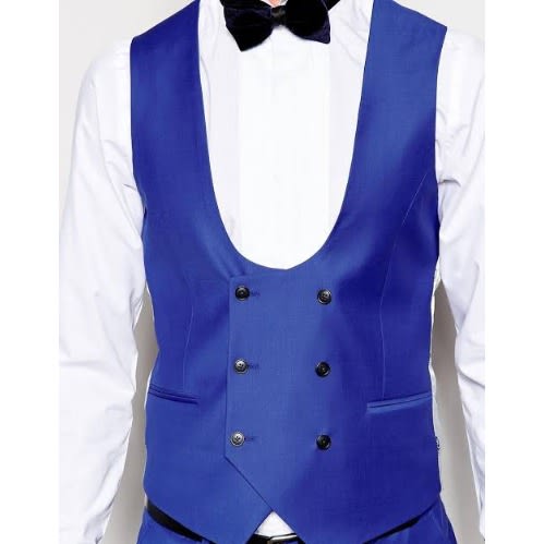 Men's Double Breasted Waistcoat  - Blue