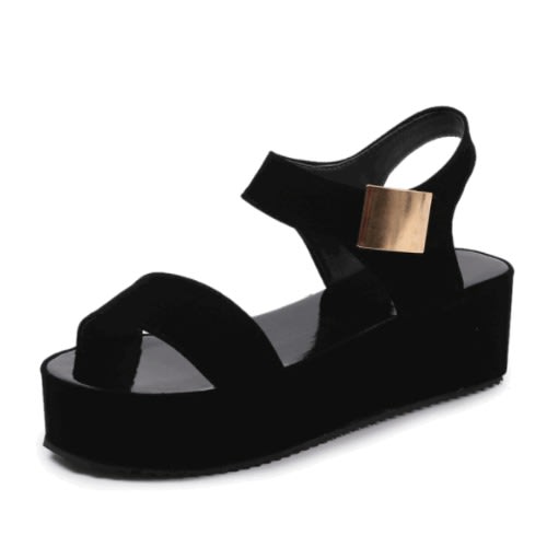 Casual Platform Wedge Sandal - Black