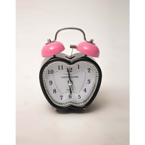Clockamania Black Apple Shaped Alarm Clock With Pink Double Bells - 5 X 4cm