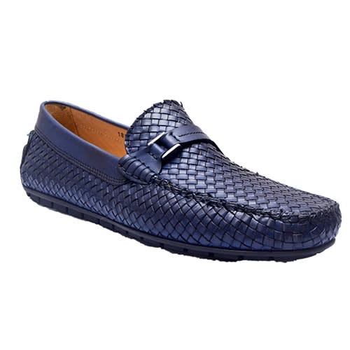 Blue Leather Hand Weaved Loafers