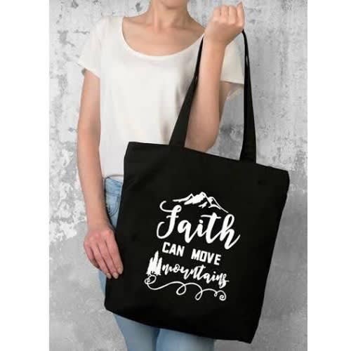 Faith Can Move Mountains Design Tote Bag - Black