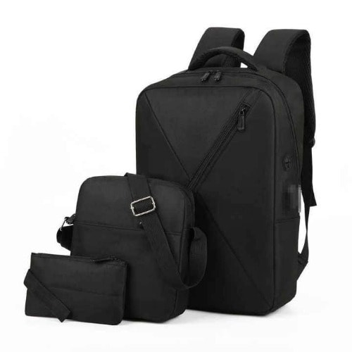 3 Piece Set Laptop Backpack + Free USB Cable -Black