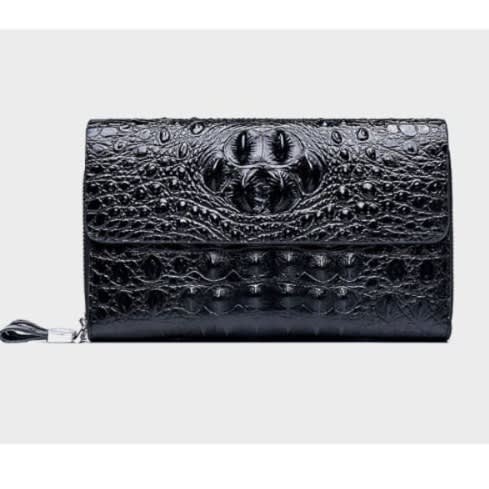 J & P Legend Croc Skin Leather Clutch Purse With Password Lock - Black