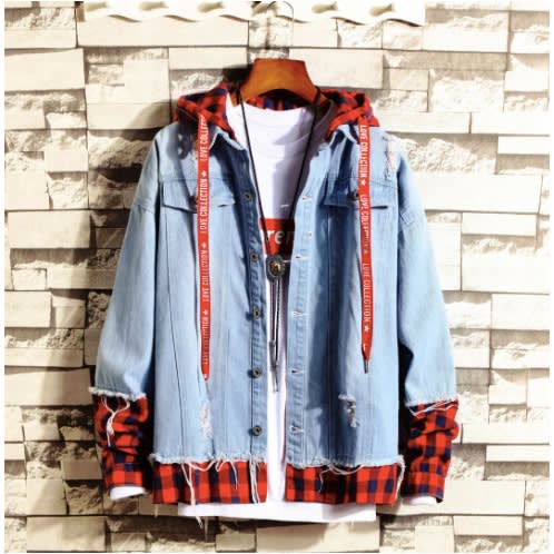 Men's Denim Jeans Hybrid Jacket With Hoodie