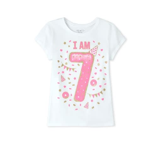 Girl's I Am 7 Sparkles Glittering Birthday Hat Princess Top
