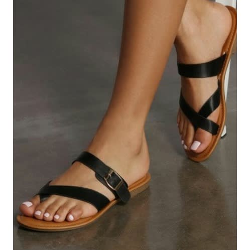 Female Black Buckled Slippers
