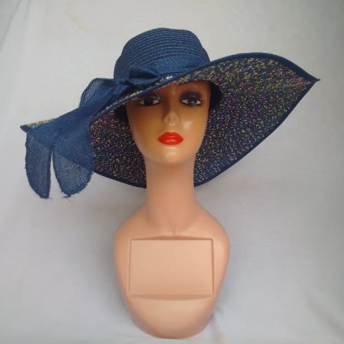 Fashionable Wide Brim Stone Hat For Women - Blue
