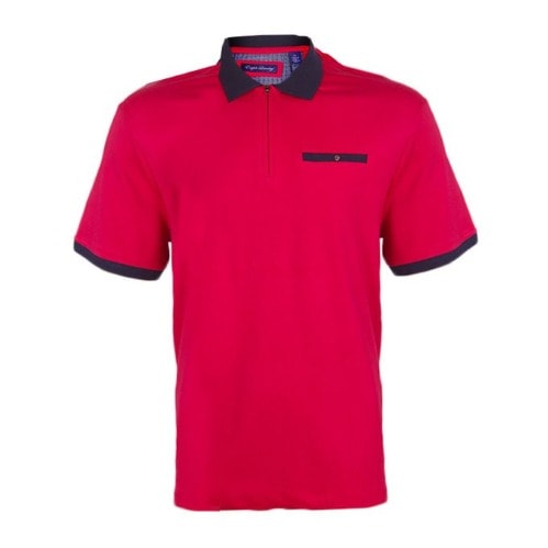 Men's Pink-burnout Zipper Polo Top - Pink