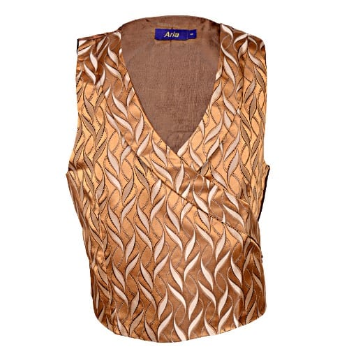 Wrap Around Patterned Men's Waistcoat With Lapel- Brown & Gold - MWC-2812