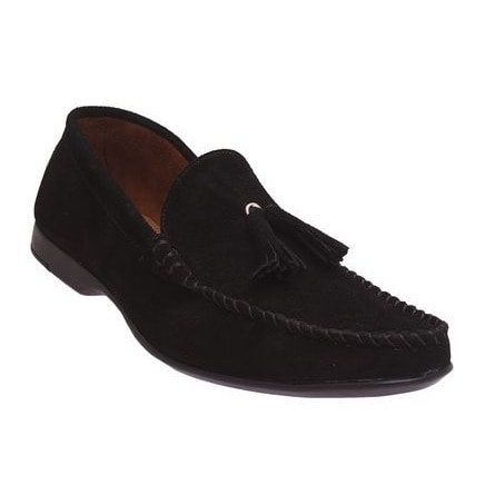Men's Suede Loafers With Bell - Black