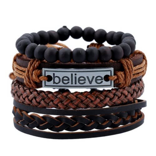 Unisex Leather Bracelets - Set Of 4