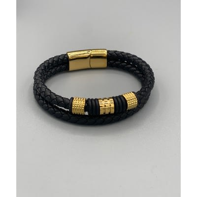Men’s Leather Unique Steel Link Bracelet