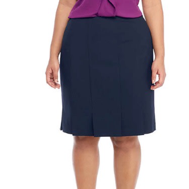 Plus Size Box Pleat Pencil Skirt - Blue