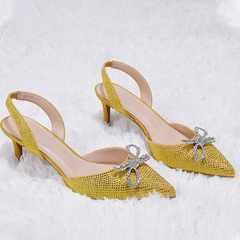 Slingback Toe Covered Stoned Heels - Yellow
