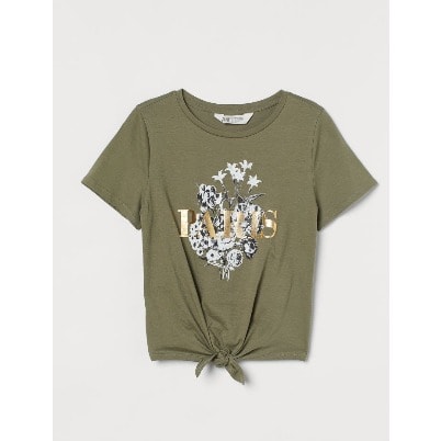 Classy Green Tie Hem Top For Girls