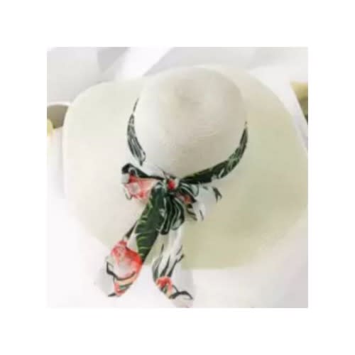 Ladies Wide Brim  Floppy Straw Hat For Church Or Beach - Cream