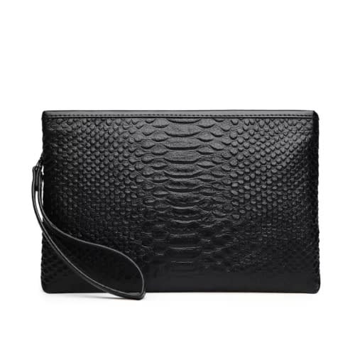 Men's Designer Croc Pattern Leather Lope Zipper Purse - Black