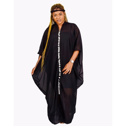 Women Contemporary Bubu Maxi Dress With Scarf - Black