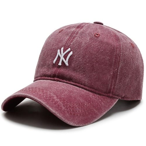 Stone Wash Ny Embroidered Face Cap, Unisex, Deep Wine
