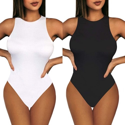 Sleeveless Bodysuit Black And White