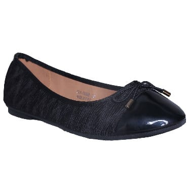 Chloe Leather Ballerina Flats With Patent Detail - Black