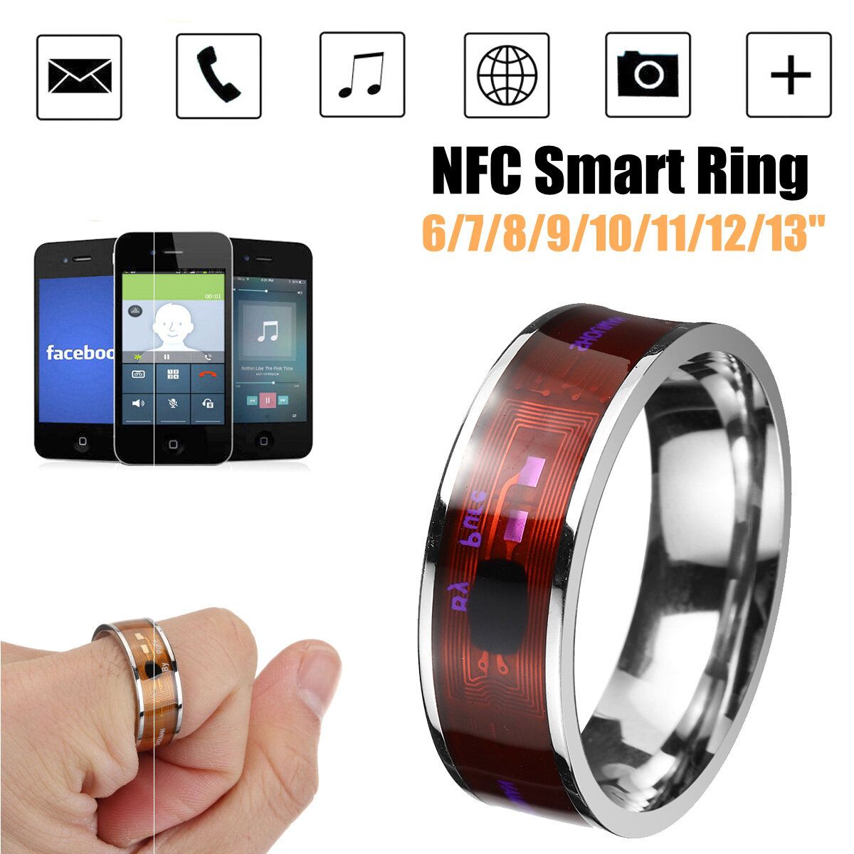 Intelligent Digital Smart Ring Multifunctional Waterproof Finger Rings Blue