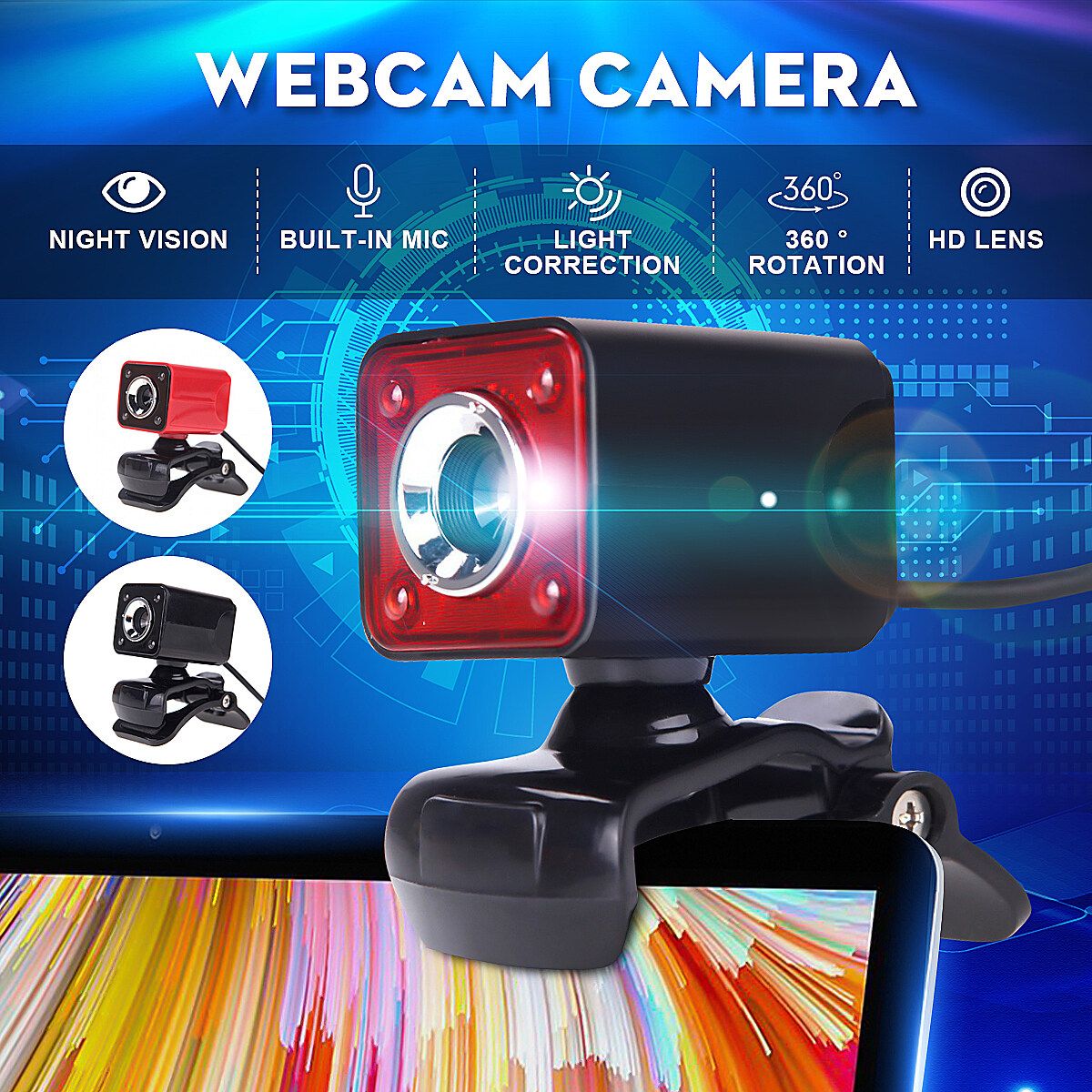 4 LED 12MP HD Webcam Digital USB Camera Video Recording For Android TV PC Laptop Black Red
