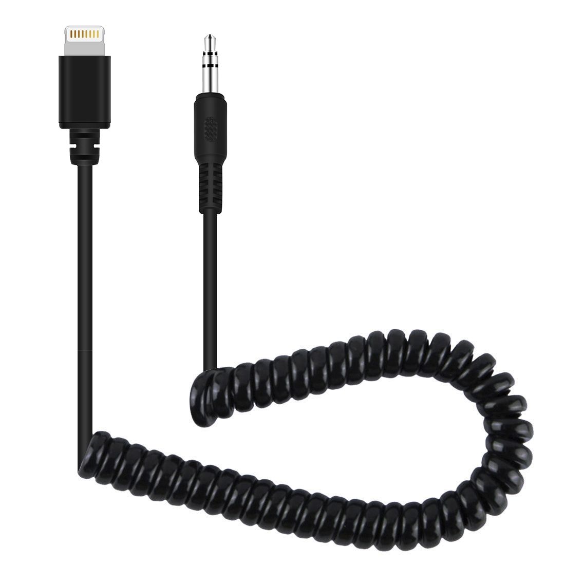 3.5mm TRRS Male To 8 Pin Male Live Microphone Audio Adapter Spring Coiled Cable For IPhone- 100cm(Black)