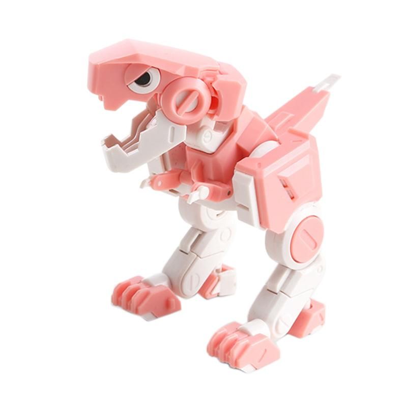 4X4X4 Deformable Dinosaur 3 Colour Little Dinosaurs TOY Movable Joint Tyrannosaurus Rex Transform Animal(Pink)
