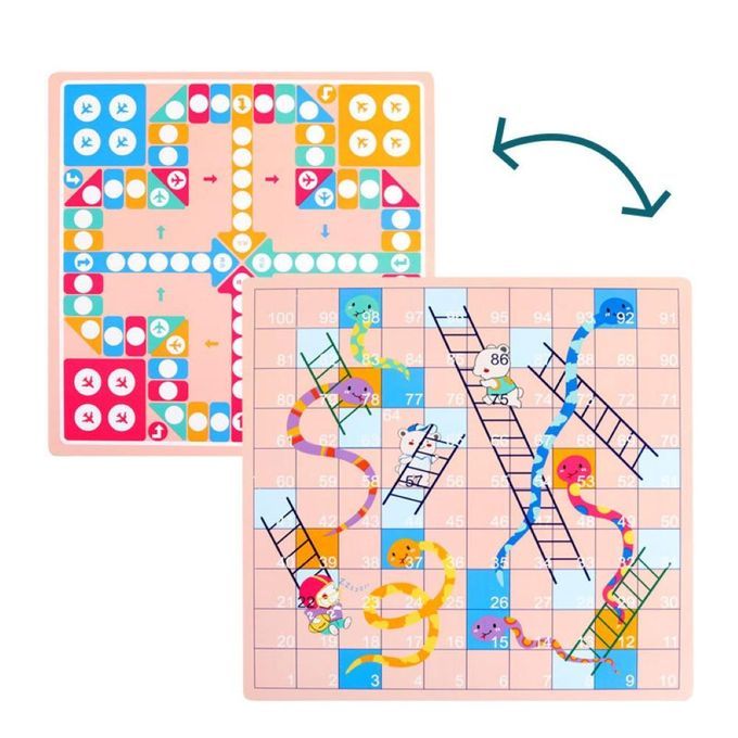 2 In 1 Double-Faced Wooden Flying Ludo Snake Ladder Game-