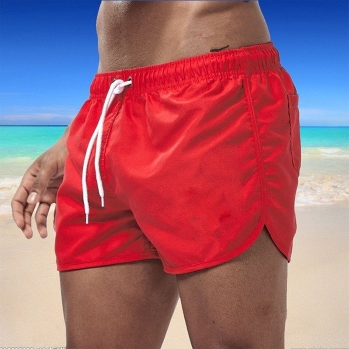 Men Summer Gym Running Shorts Daily Casual Wear Running Shorts-Red