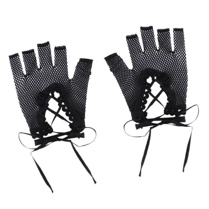 Women Fingerless Sexy Party Lace Mittens Mesh Nets Short