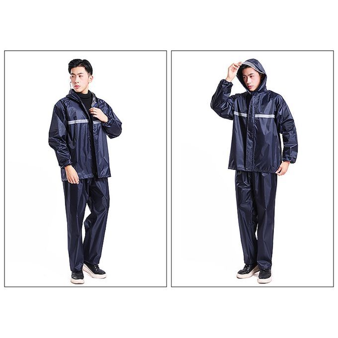 Ladies Men Raincoat Hooded Suit Work Reflective Tape Riding XL Navy