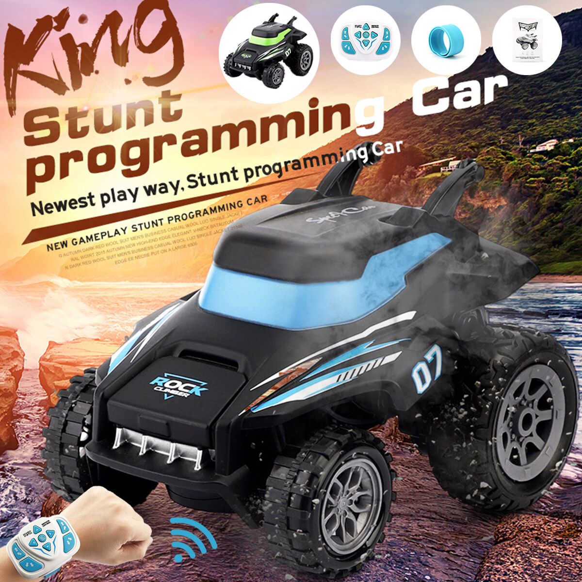 New 2.4GHz Waterproof Stunt Dump Truck With Watch Remote Control Programming Control Remote Control Car Toy Blue