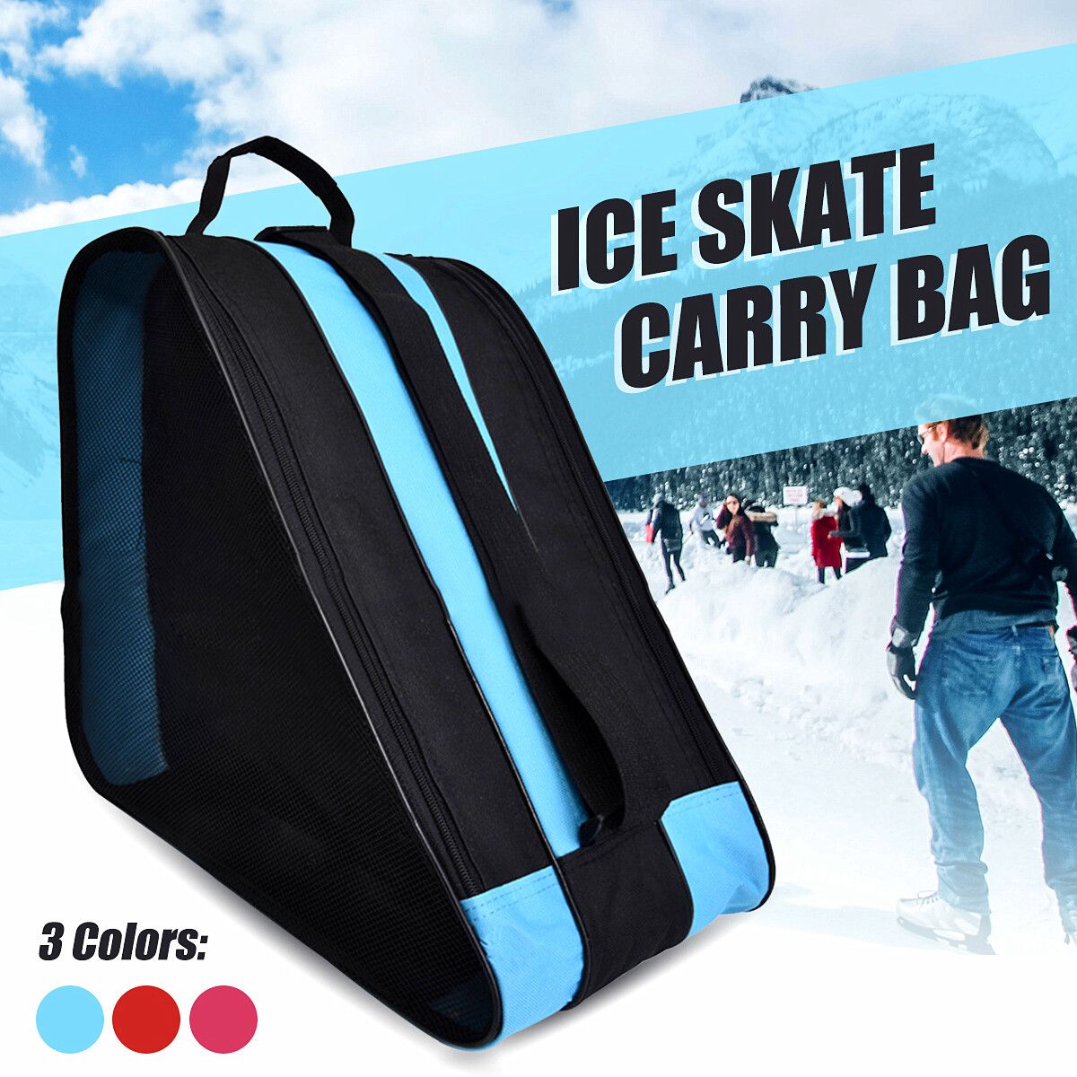 Portable Ice Skate Roller Blading Carry Bag Single Shoulder For Kids Adult Blue Blue
