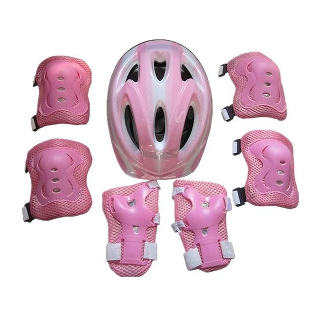 7Pcs/set Kids Boy Girl Safety Helmet Knee Elbow Pad Sets Children Cycling Skate Bicycle Helmet Protection Safety Guard(#Pink)