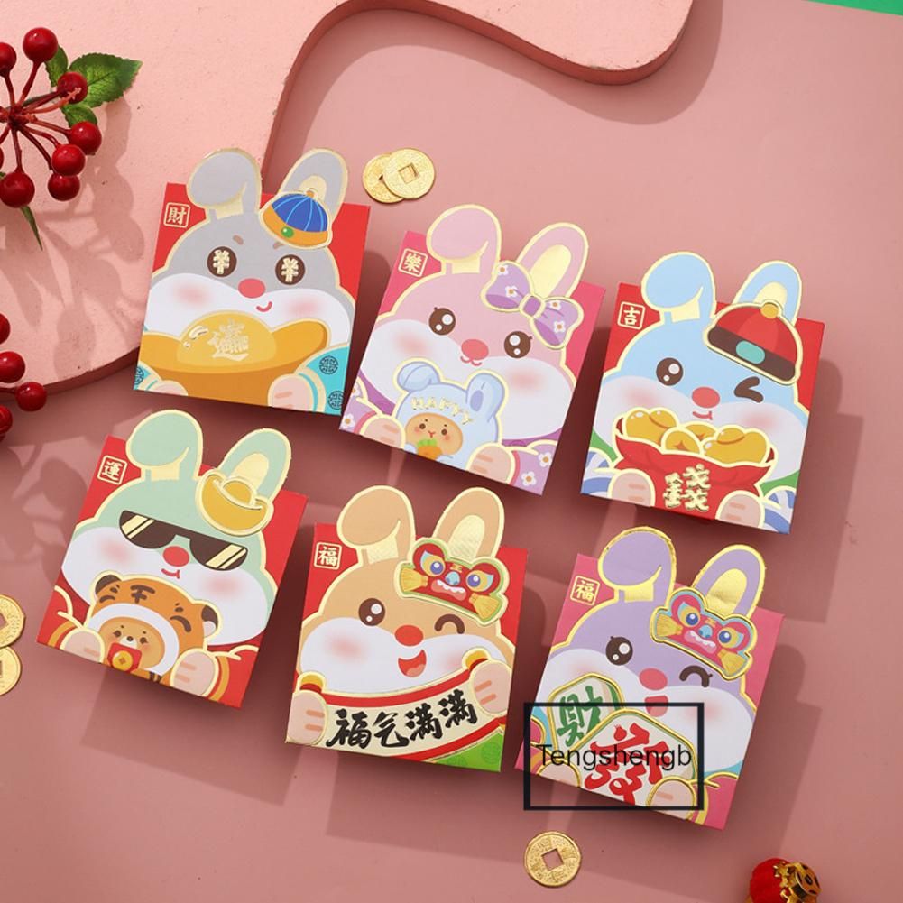 6PCS Red Envelopes 2023 Year Of The Rabbits Red Packet 3D