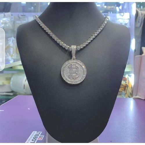 Dashing Luxurious Iced 2 In 1 Set Of Tennis Cuban Chain + Pendant Silver (Long)