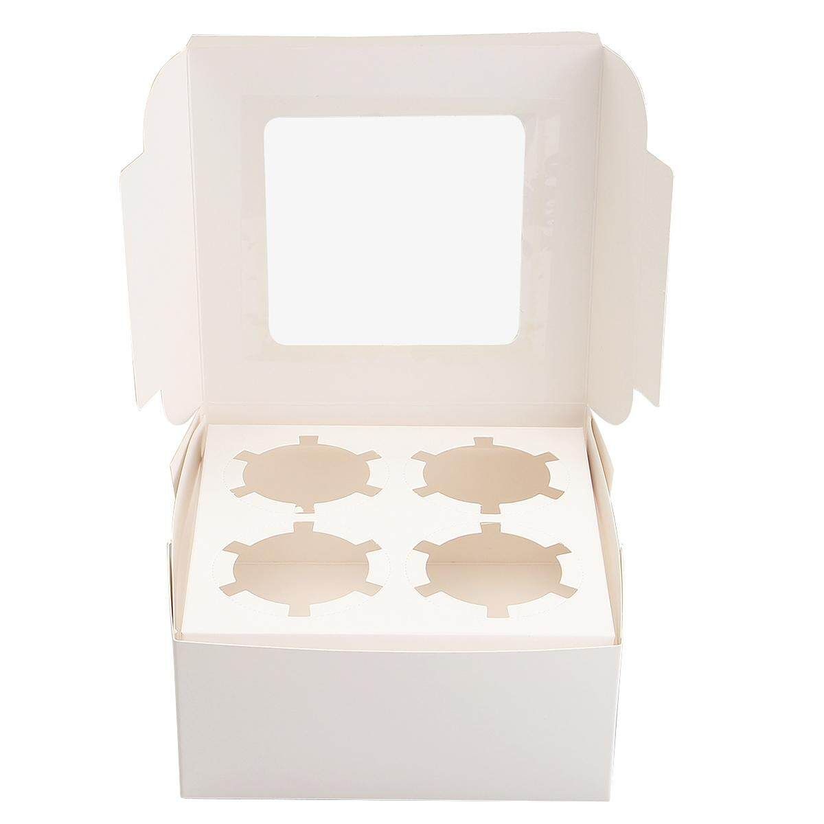 5pcs Clear Cupcake Box 4 Cup White Container For Wedding Party Decor Gift