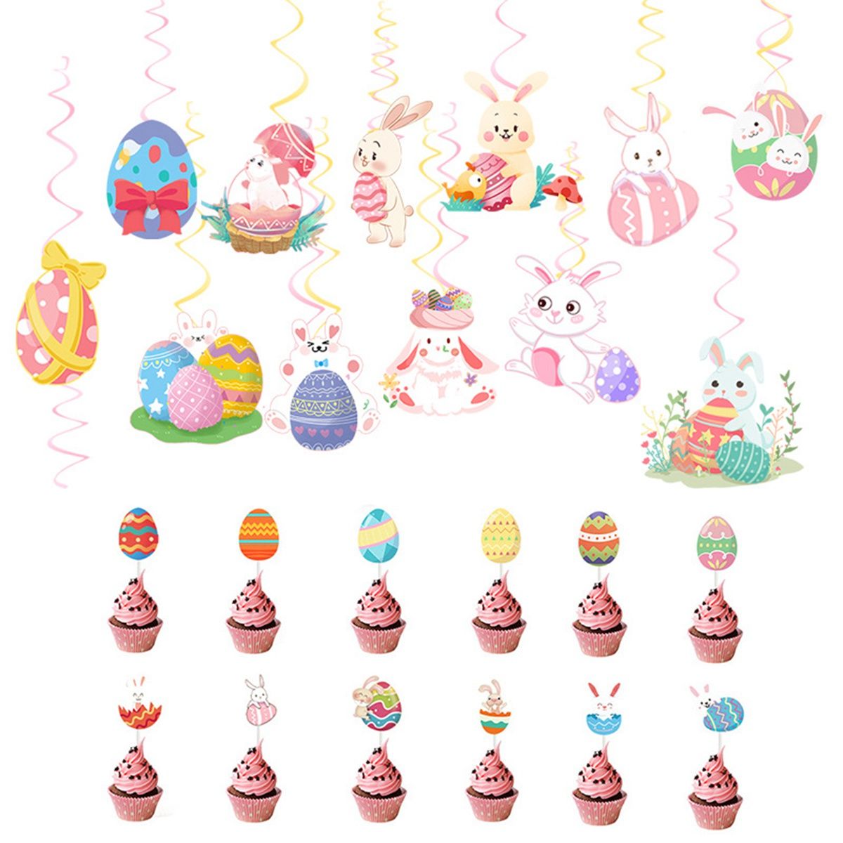 Easter Decoration Theme Party Cake Flag Rabbit Egg Spiral
