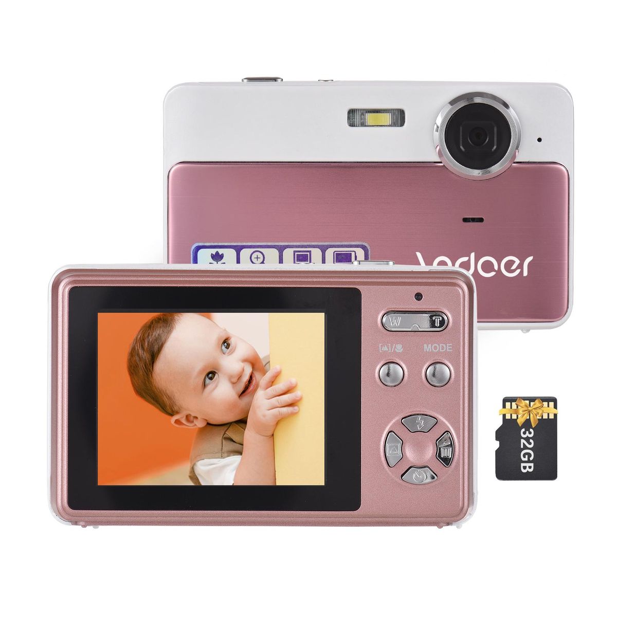 Andoer 4K Compact Digital Camera Video Camcorder 2.4 Inch IPS Screen 16X Digital Zoom Anti-shake Smile Capture Built-in Flash Battery with 32GB Memory Card Christmas Gift for Kids Teens Friends