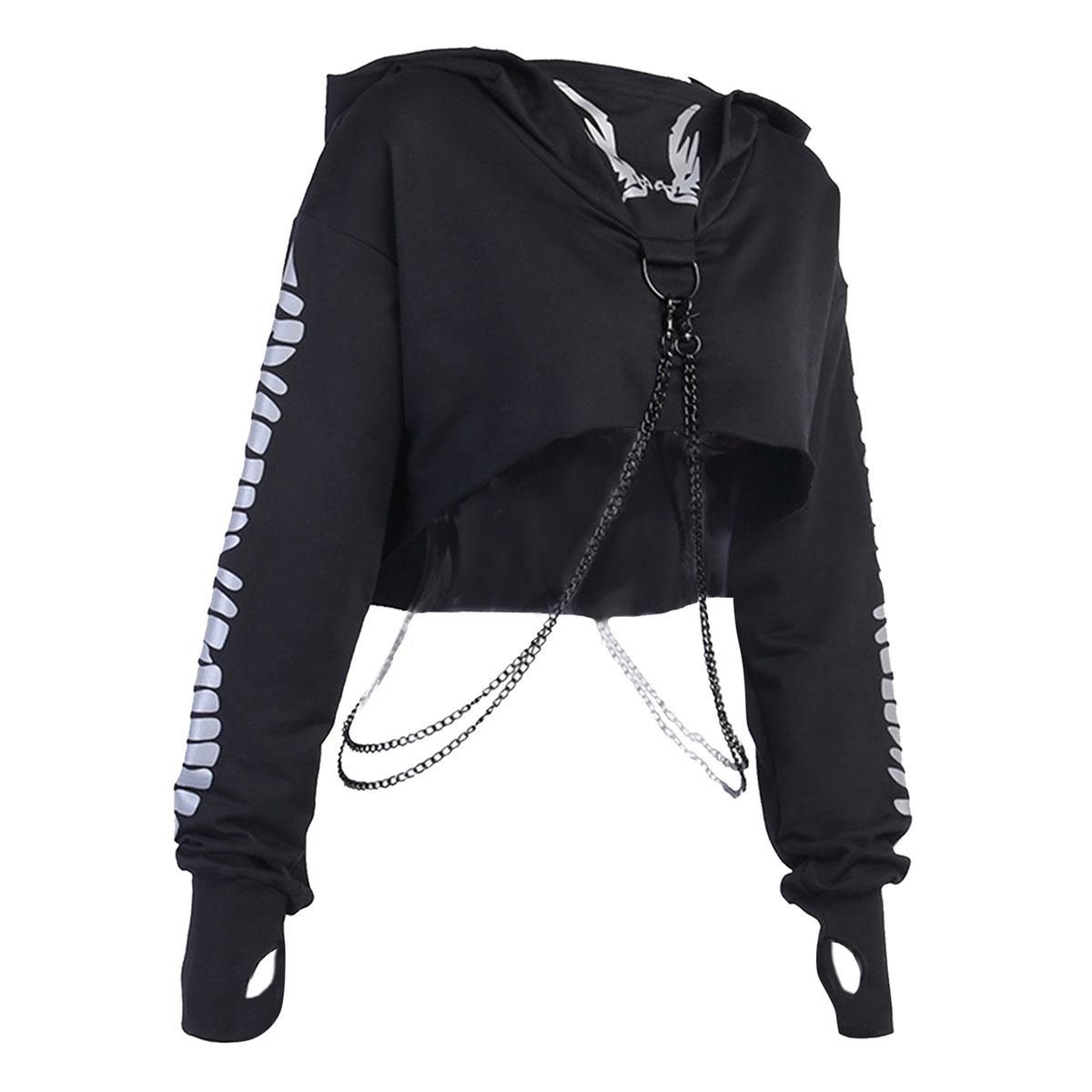 Women's Fashion Metal Chain Hoodie Pullover Crop Top Gothic Hooded L